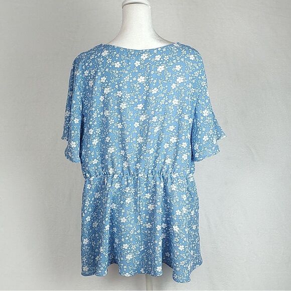 Bloomchic Floral Tunic Top Flutter Sleeve Lightweight Blouse Size 16 - Picture 2 of 8